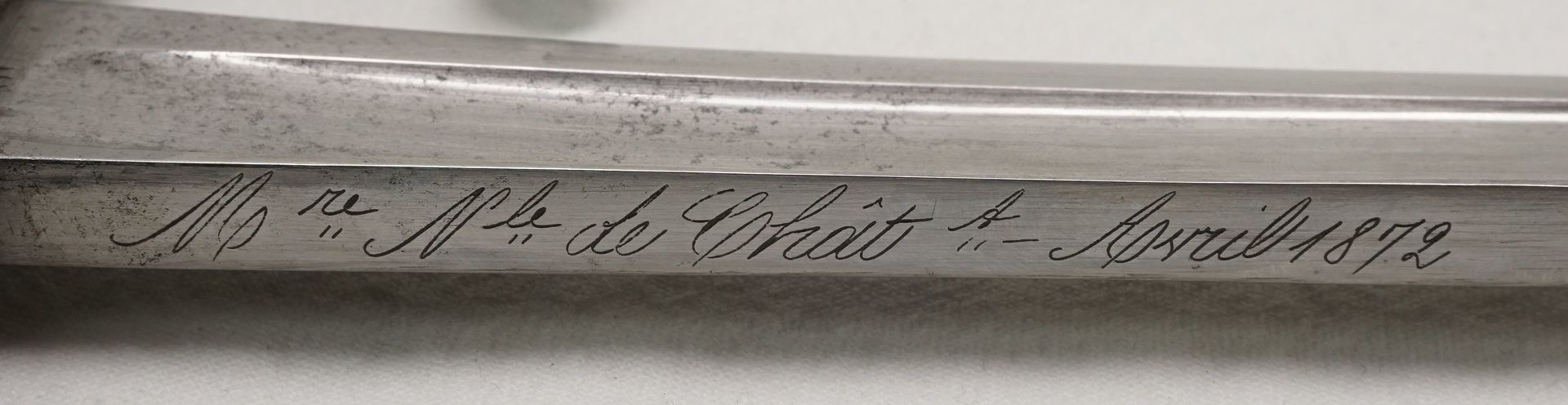 Chassepot Bajonett, 1872mit Hersteller auf dem Klingenrücken, Messing, Stahl, Nummerngleich, Scheide - Bild 3 aus 6