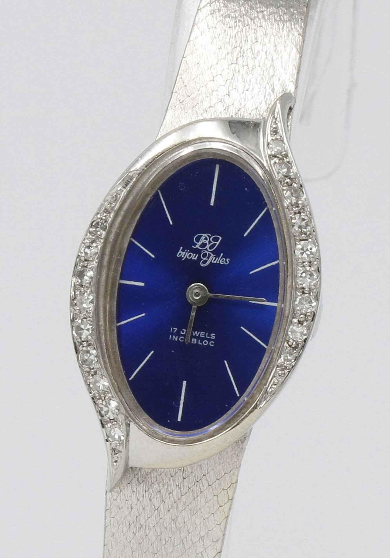 Bijou Jules Damenarmbanduhr mit Diamanten besetzt, um 1970Armband und Gehäuse 585/- Weißgold, 17 - Bild 2 aus 2