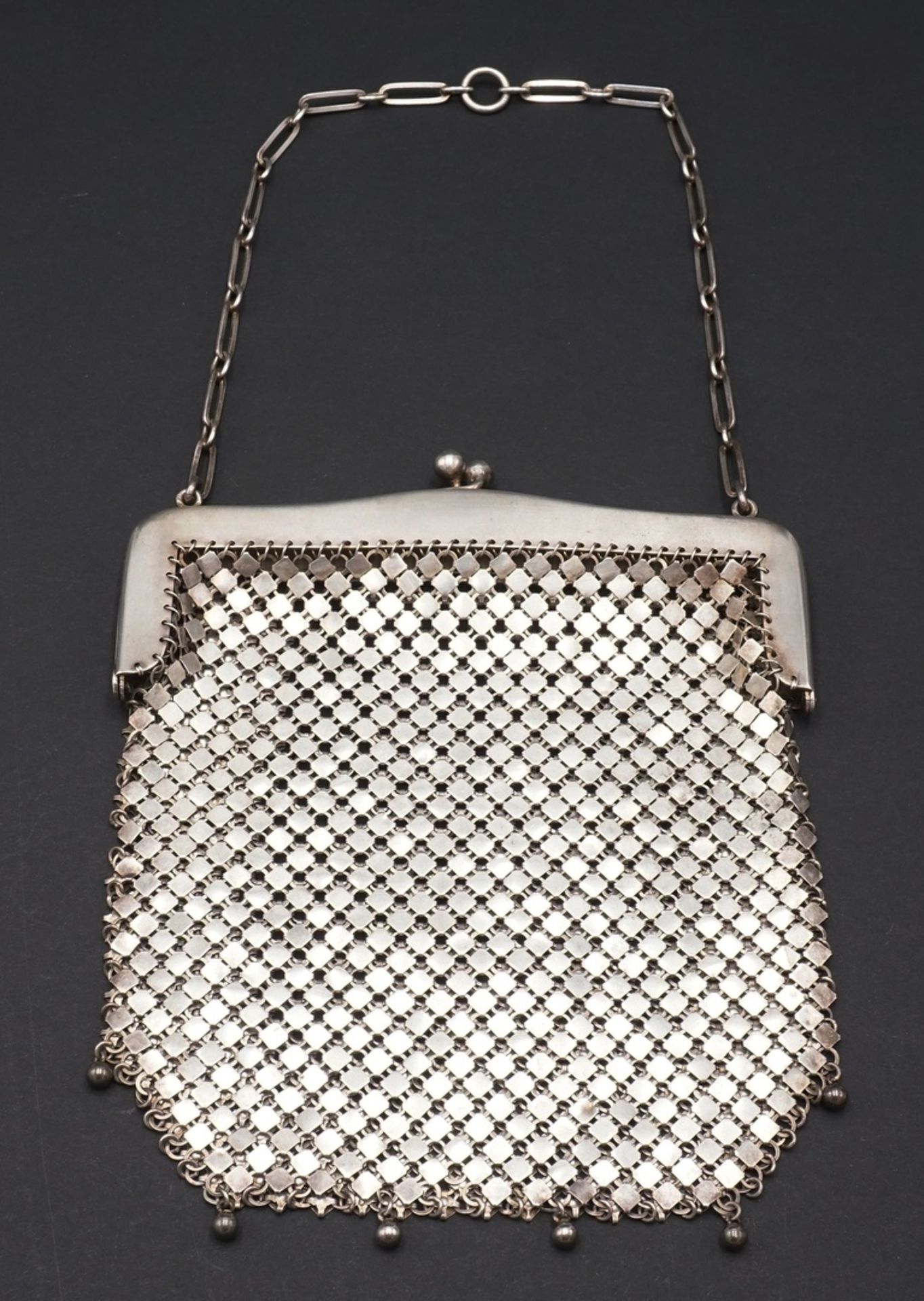 Bihlmeyer & Co Art Déco Abendtasche800/- Silber, Halbmond und Krone, "800", Herstellerpunze