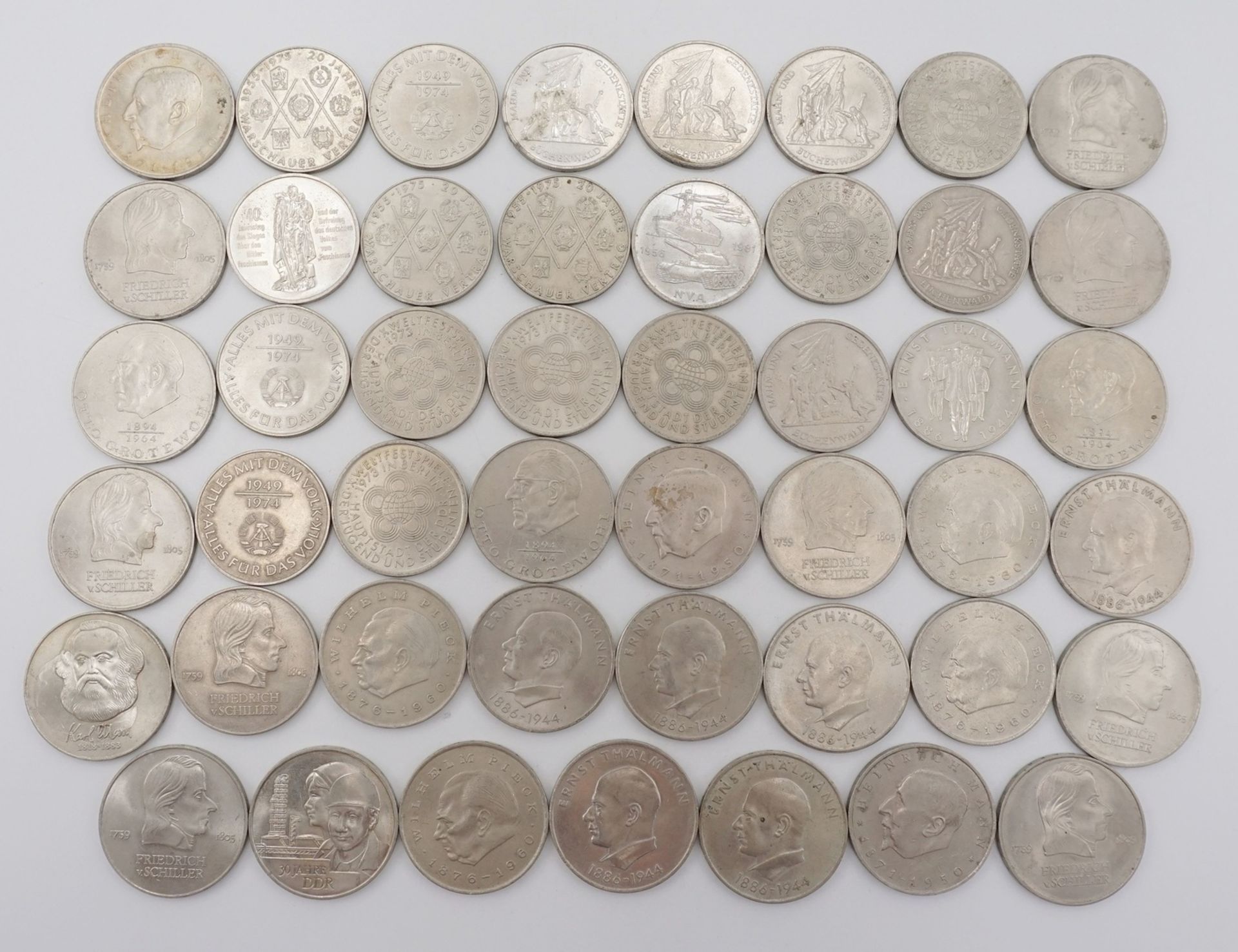 47 Umlaufmünzen, 10 und 20 DDR MarkKupfer / Nickel, 20 x 10 DDR Mark und 27 x 20 DDR Mark, Erhaltung