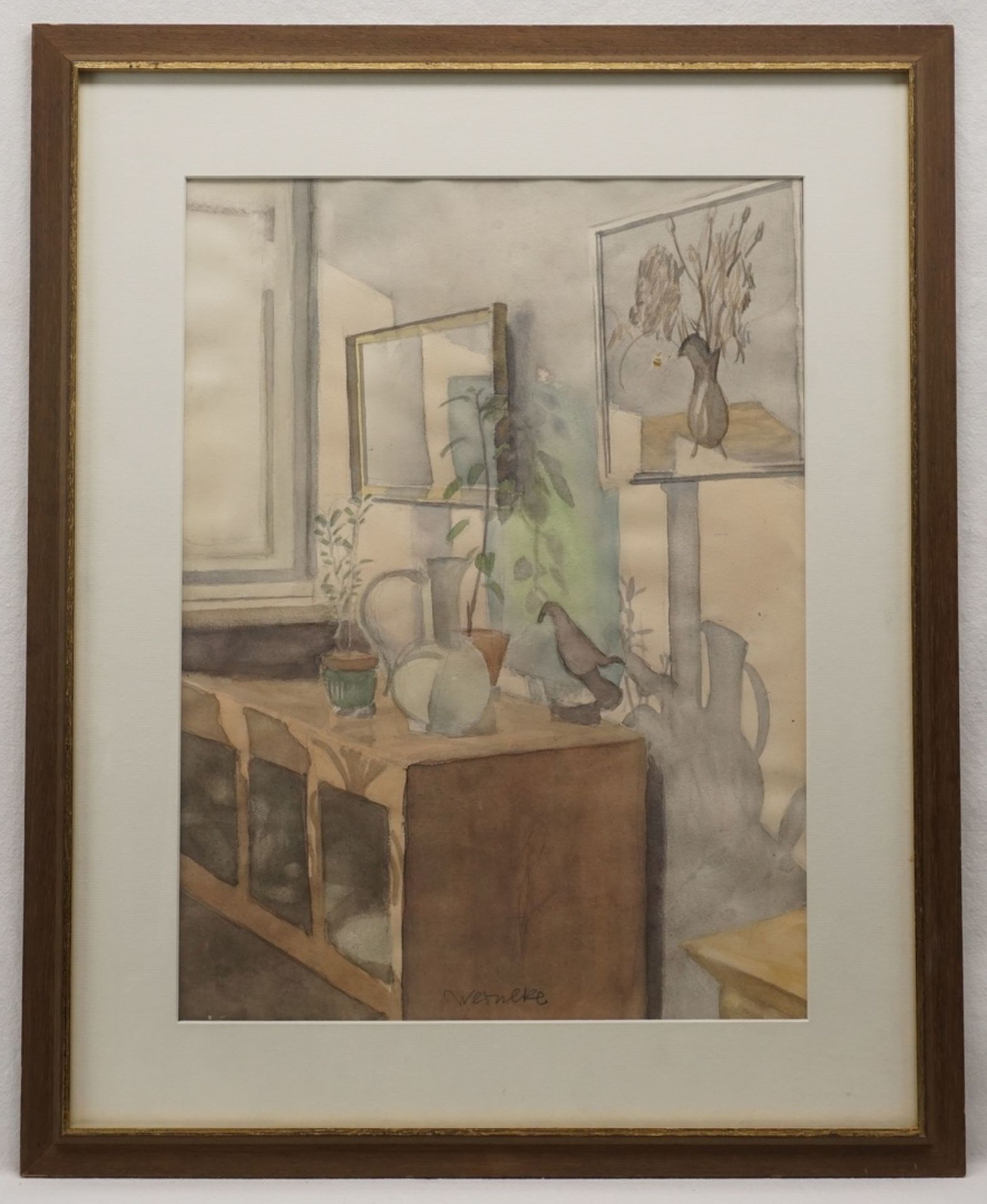 Franz Werneke, "Stillleben am Fenster"(1906 Quedlinburg - 1989 Düsseldorf), Aquarell/Arches, unten - Bild 2 aus 3