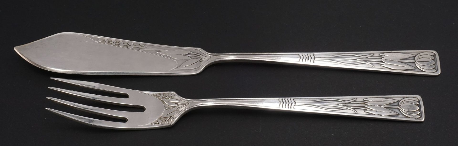 Wilkens & Söhne Fischbesteck für 12 Personen, Jugendstil800/- Silber, Halbmond und Krone, "800", - Bild 2 aus 4