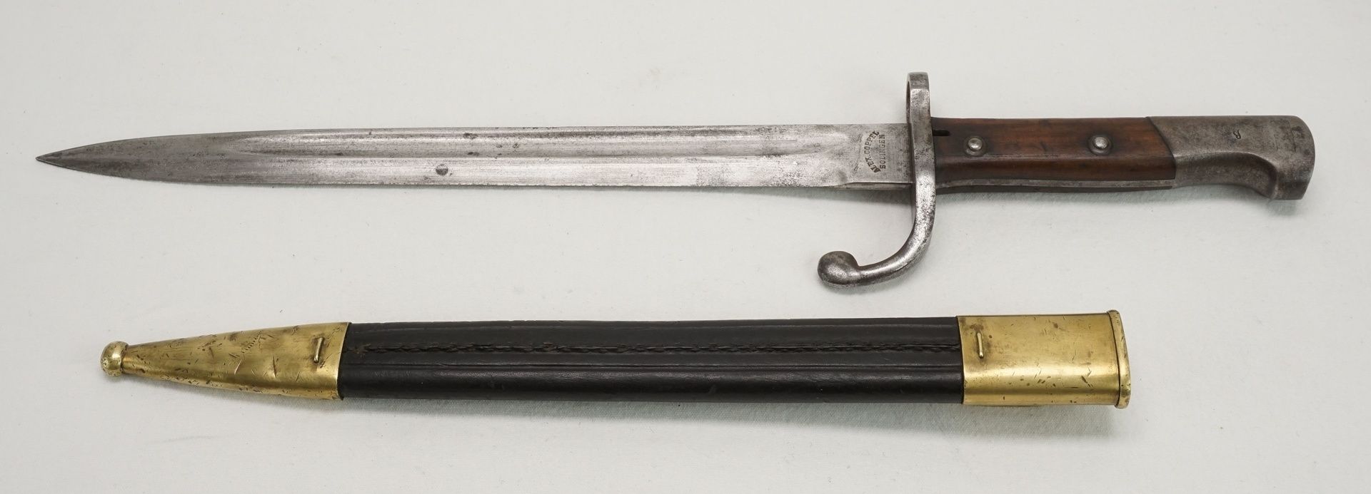 Mauser Bajonett M 1908Alex Coppel Solingen, Stahl und Messing, einfach gekehlte Klinge, genietete - Bild 2 aus 5