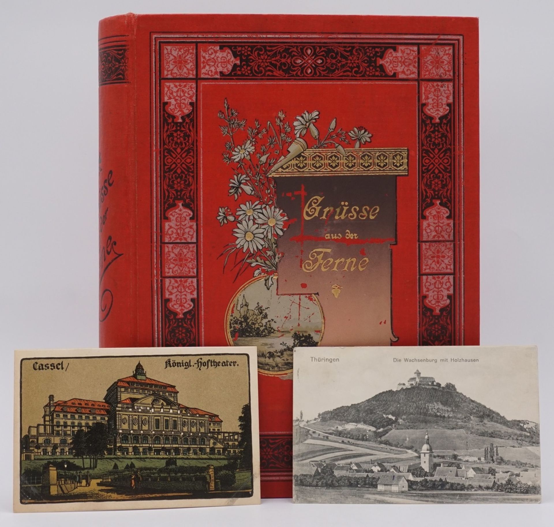 78 Ansichtskarten / Postkartenum 1900 - 1930, im original Jugendstil Album, unter anderem Hamburg,