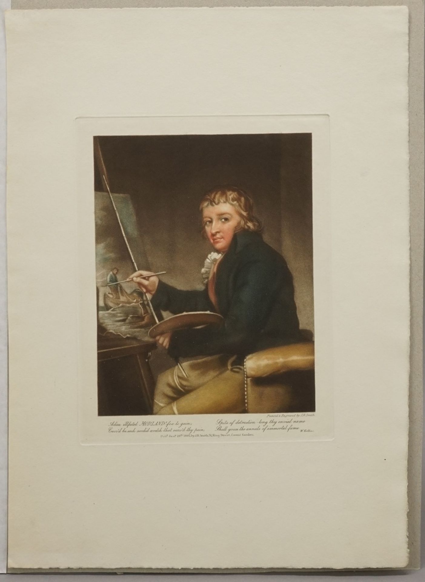 J. R. Smith, "Portrait des englischen Malers George Morland"Farbaquatinta/Arches, datiert 1805, im - Image 3 of 3
