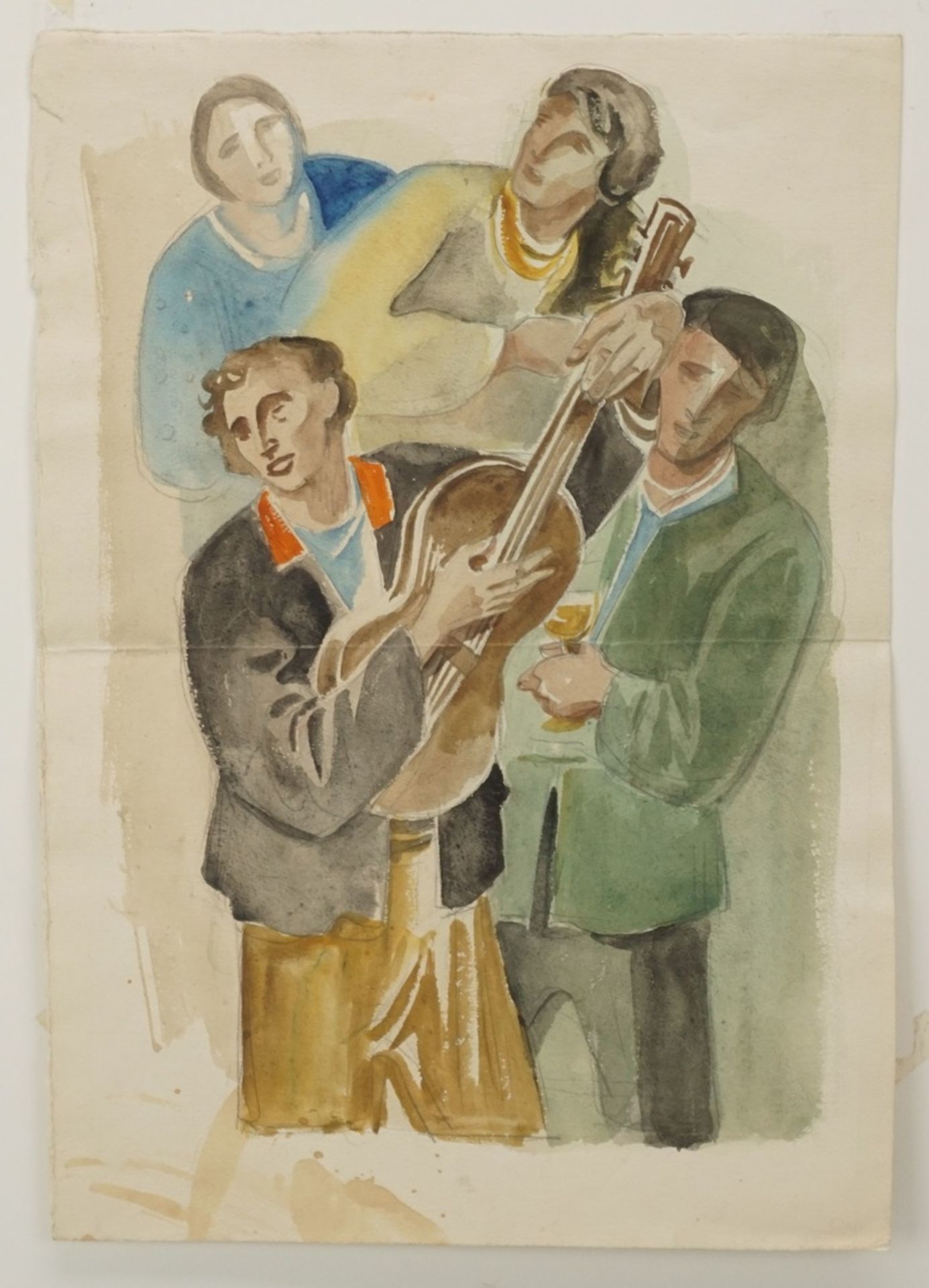 Richard Schwarzkopf, "Vier Sänger mit Gitarre"(1893 Bonn - 1963 Düsseldorf), Aquarell/Arches, - Image 3 of 4