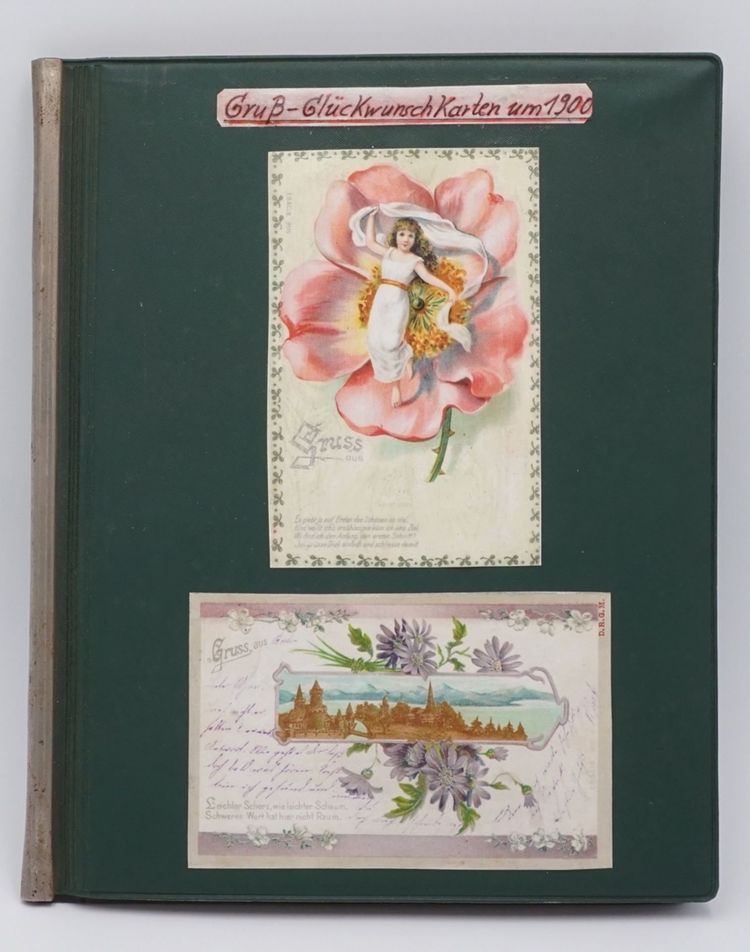 48 Gruß- und Glückwunschkarten, um 1900Lithografie- und Prägekarten im Steckalbum, unter anderem zum - Image 3 of 4