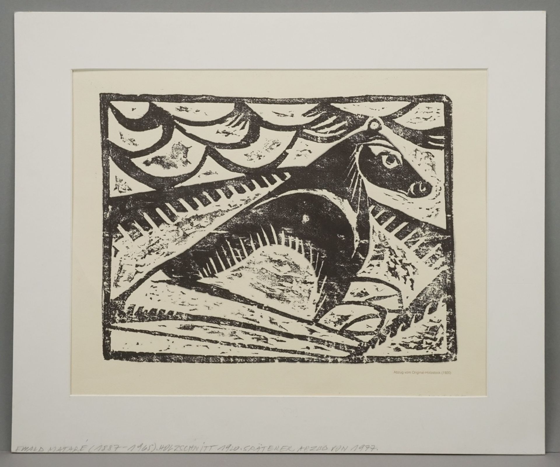 Ewald Mataré, "Liegende Kuh nach rechts"(1887 - 1965), Holzschnitt/Papier, datiert 1920, - Image 2 of 3