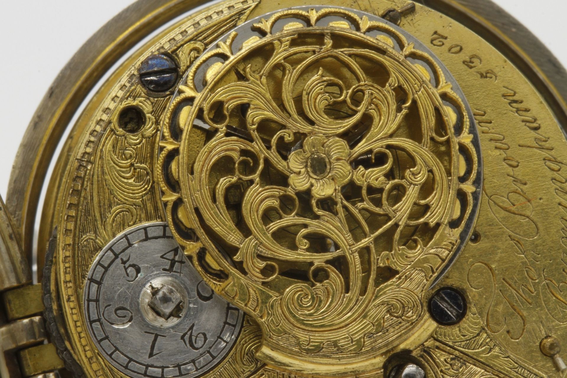 Thomas Brown Birmingham Spindeltaschenuhr mit bemalten Ziffernblatt, um 1790Silber, Uhrwerk signiert - Bild 5 aus 7