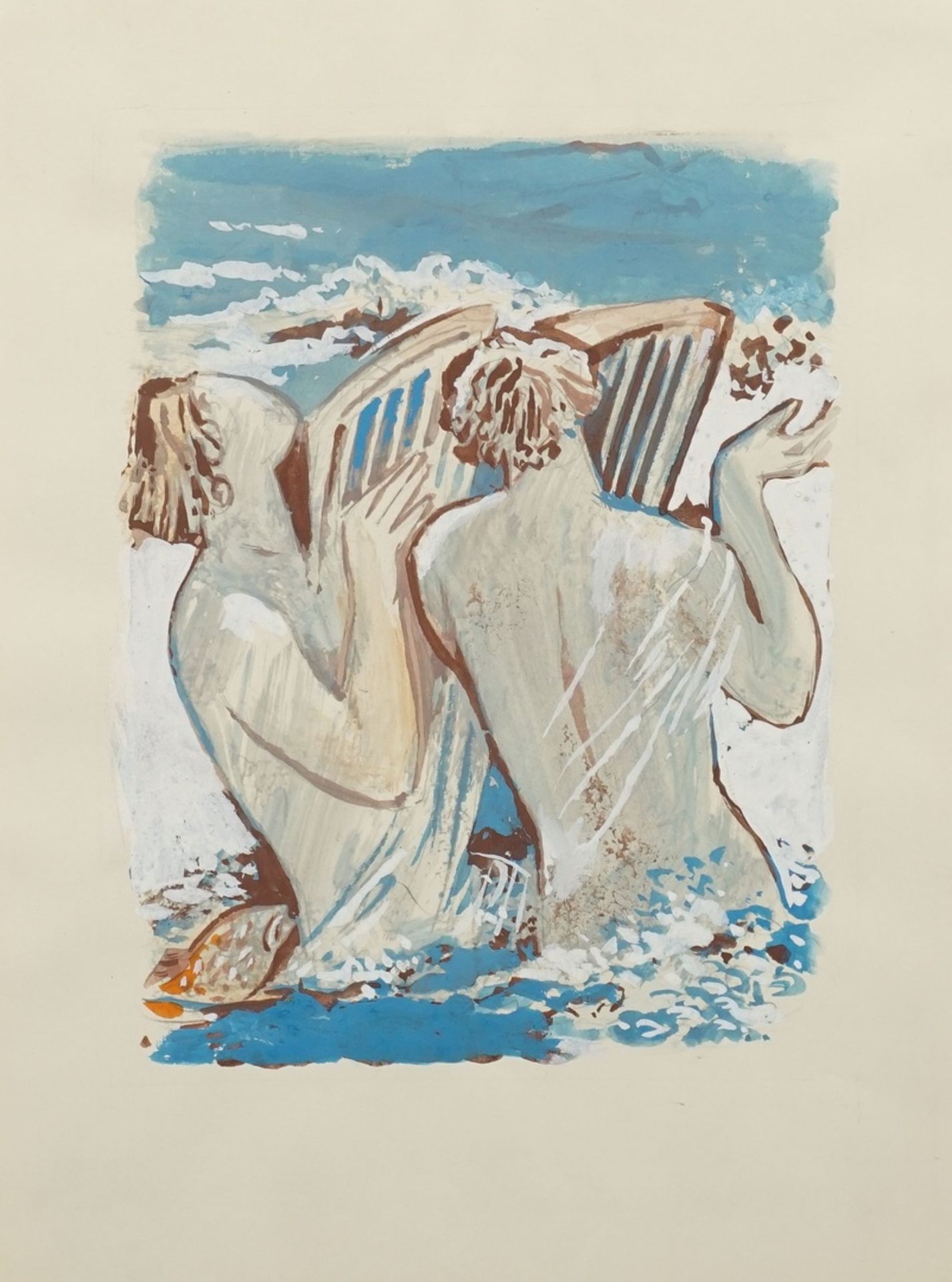 Richard Schwarzkopf, "Zwei Sirenen"(1893 Bonn - 1963 Düsseldorf), Gouache/Papier, Verso Nachlass-