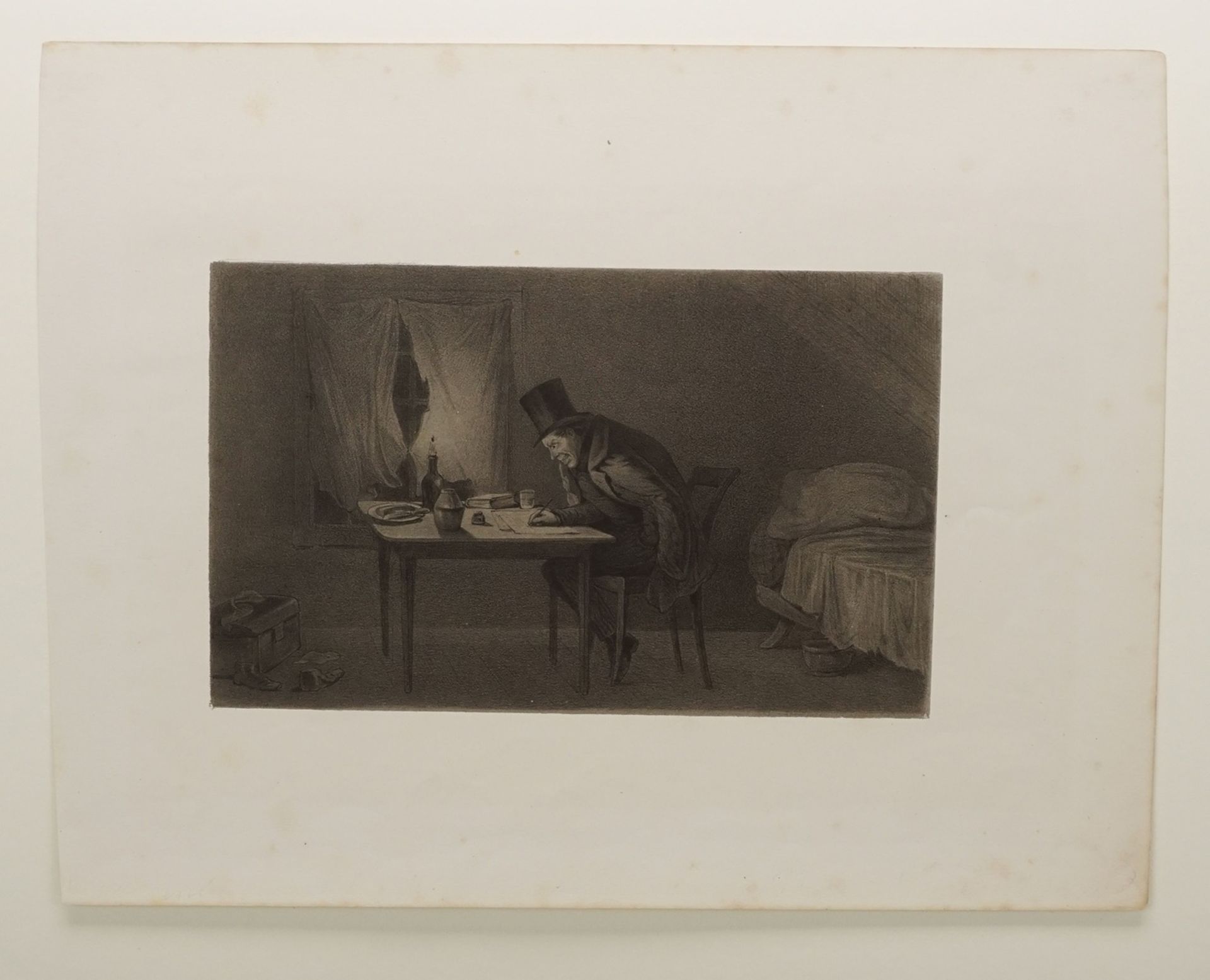 Alexander Ver Huell, "Der arme Literat"(1822 - 1897 Niederlande), Lithografie/Papier, um 1850, - Image 3 of 3