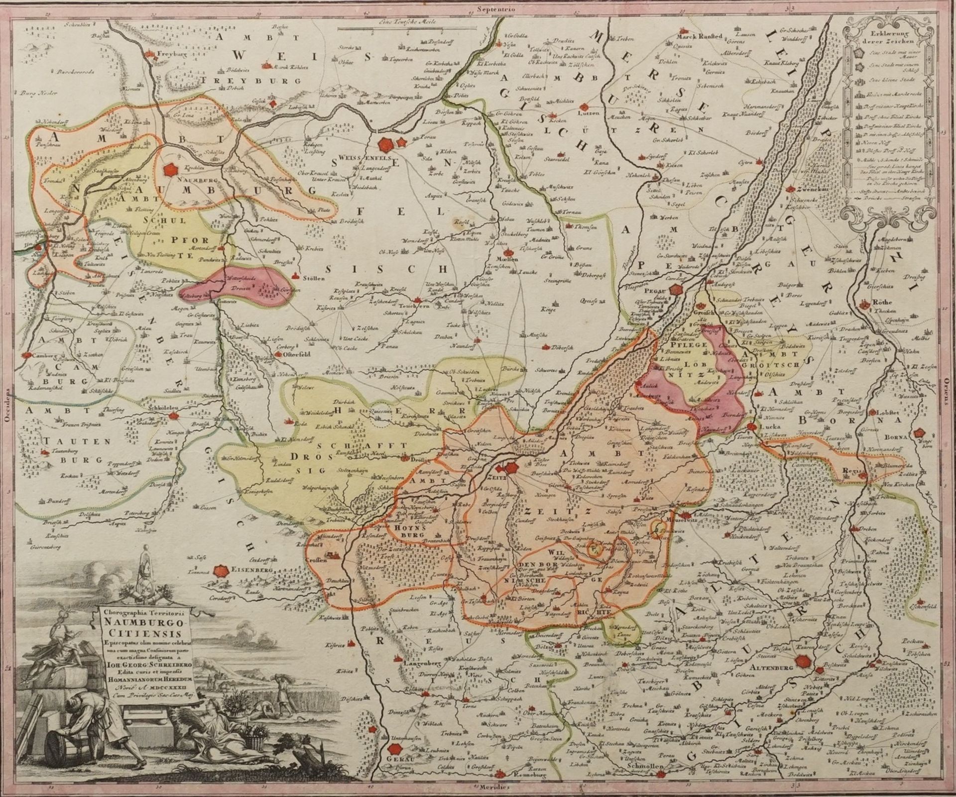 Landkarte, "Naumburg uns seine Besitzungen"altkolorierter Kupferstich/Büttenpapier, datiert 1732,