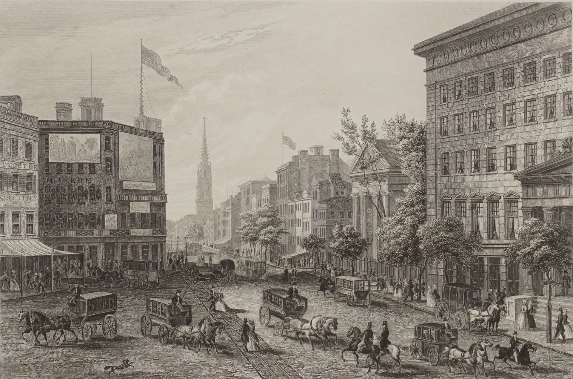 Unbekannter Künstler, "Broadway - New York"Stahlstich/Papier, um 1850, im Blatt bezeichnet,