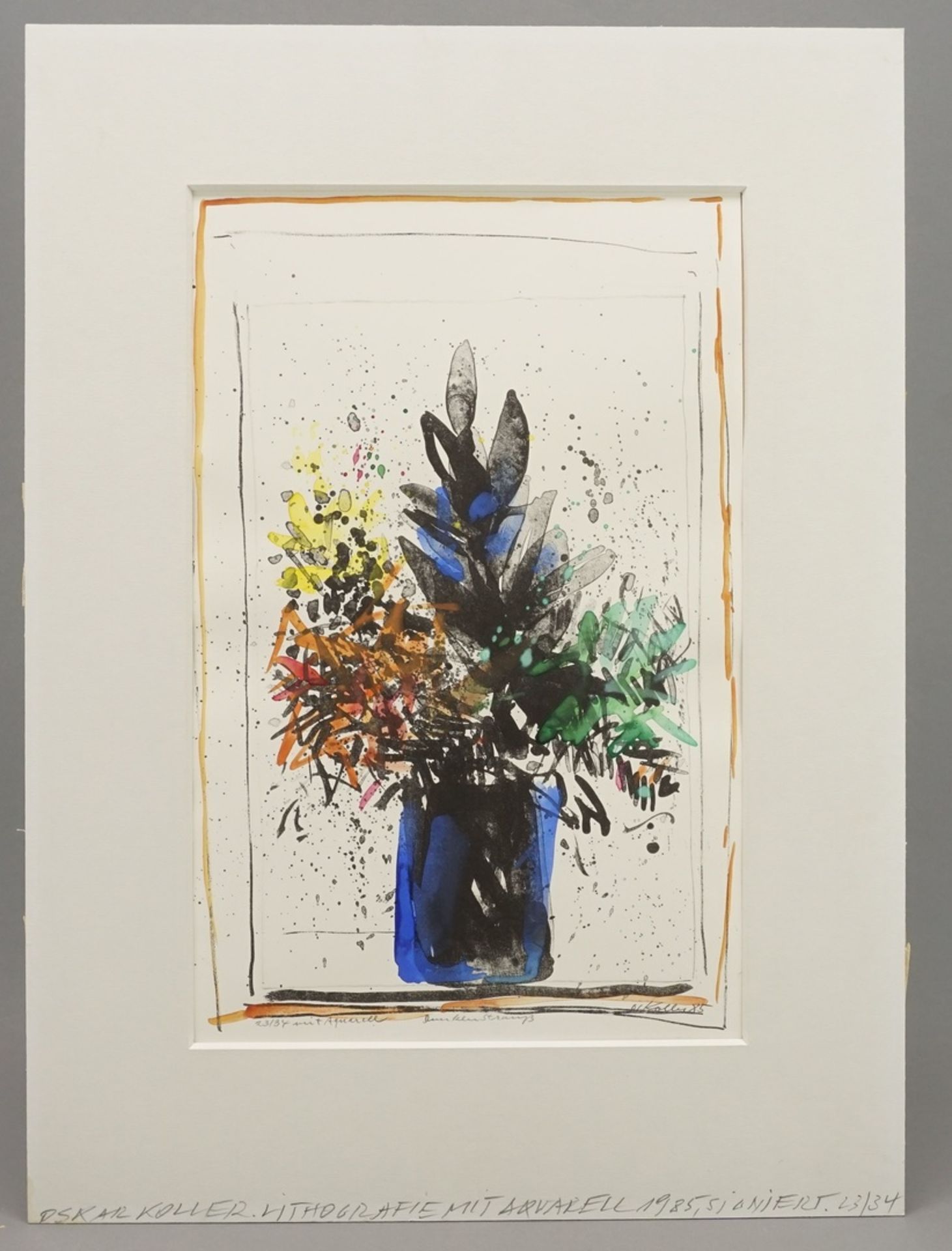 Oskar Koller, "Dunkler Strauß"(1925 - 2004), Aquarell/Papier, unten rechts im Blatt handsigniert, - Image 2 of 4