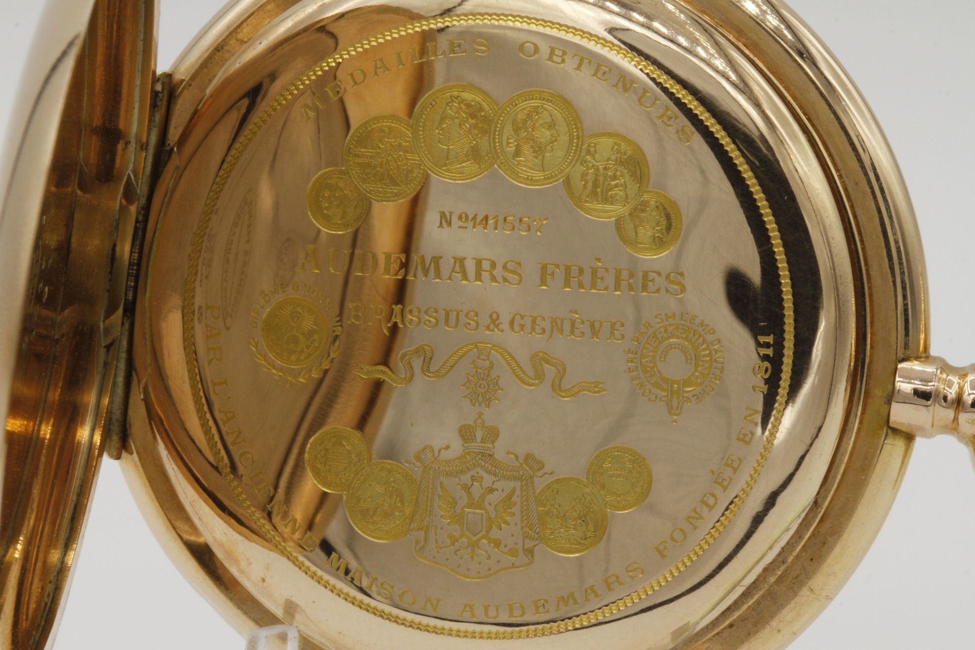 Schwere, goldene Audemars Freres Brassus Geneve Taschenuhr /Savonnette, um 1900585/- Roségold, - Image 5 of 8