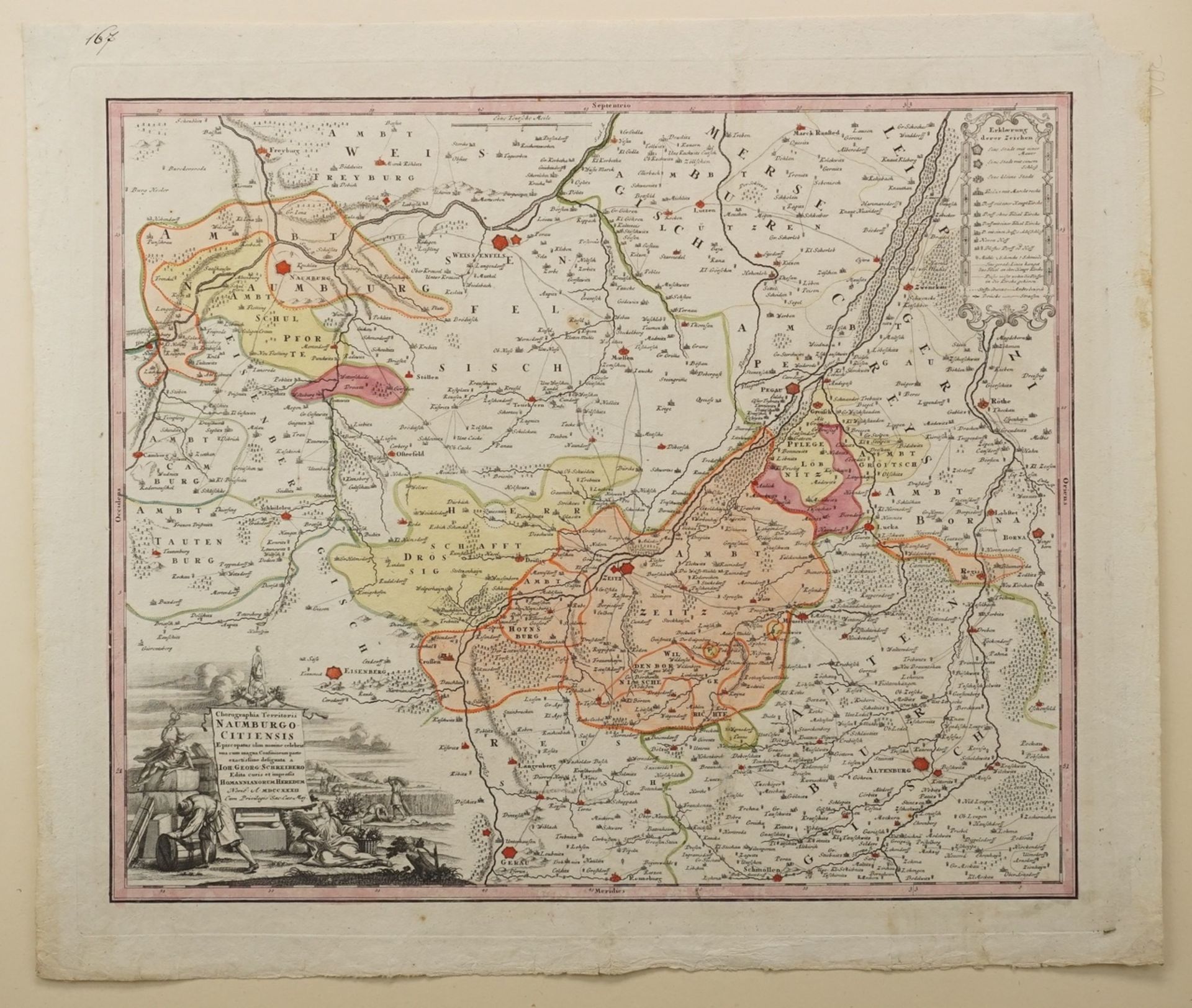 Landkarte, "Naumburg uns seine Besitzungen"altkolorierter Kupferstich/Büttenpapier, datiert 1732, - Image 3 of 3