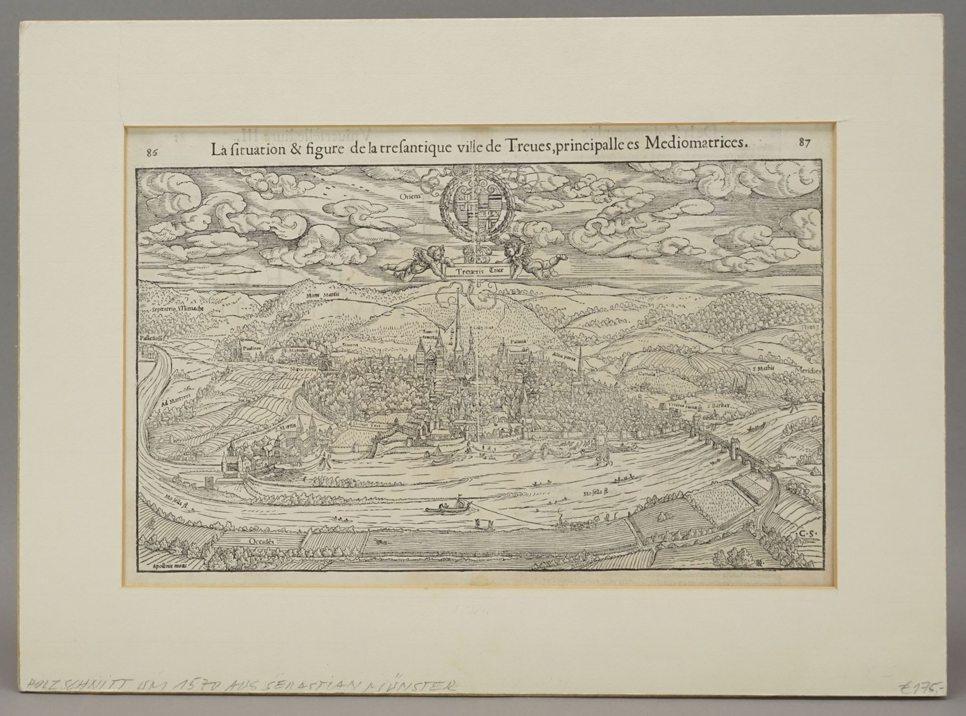 Christoph Stimmer, "Gesamtansicht von Trier"Holzschnitt/Büttenpapier, unten rechts im Stock - Image 2 of 4