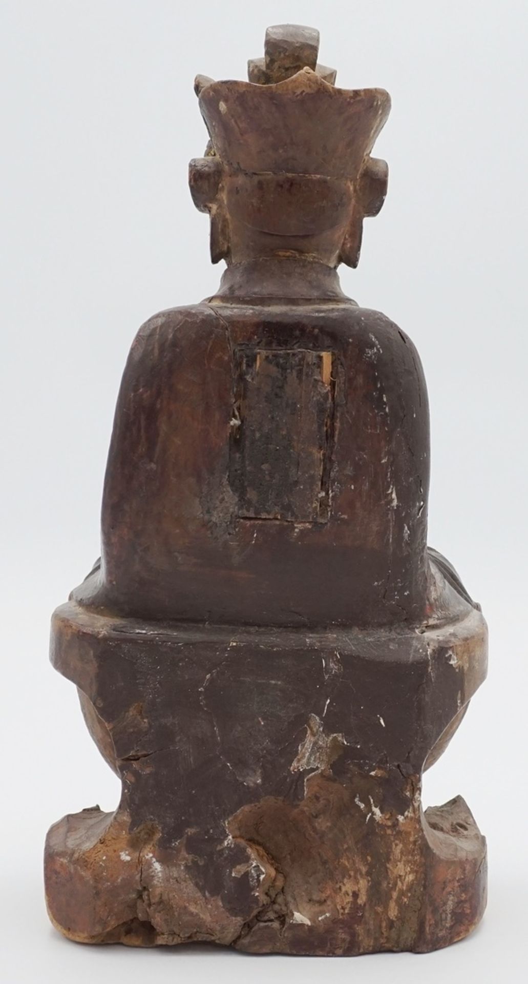 Buddha auf Thron sitzend, kleiner Hausaltar, China, 19. Jh.Holz, mit alter Lackfassung, rückseitig - Image 3 of 3