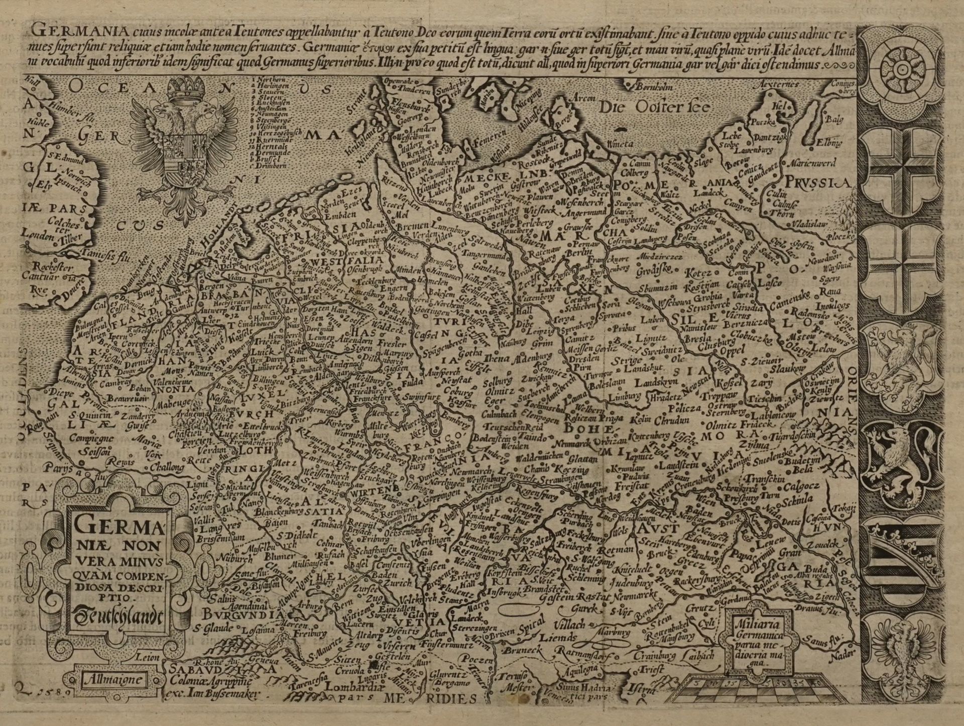 Matthias Quad, Landkarte "Teutschlandt"(1557 - 1613), Kupferstich/Büttenpapier, datiert 1589,