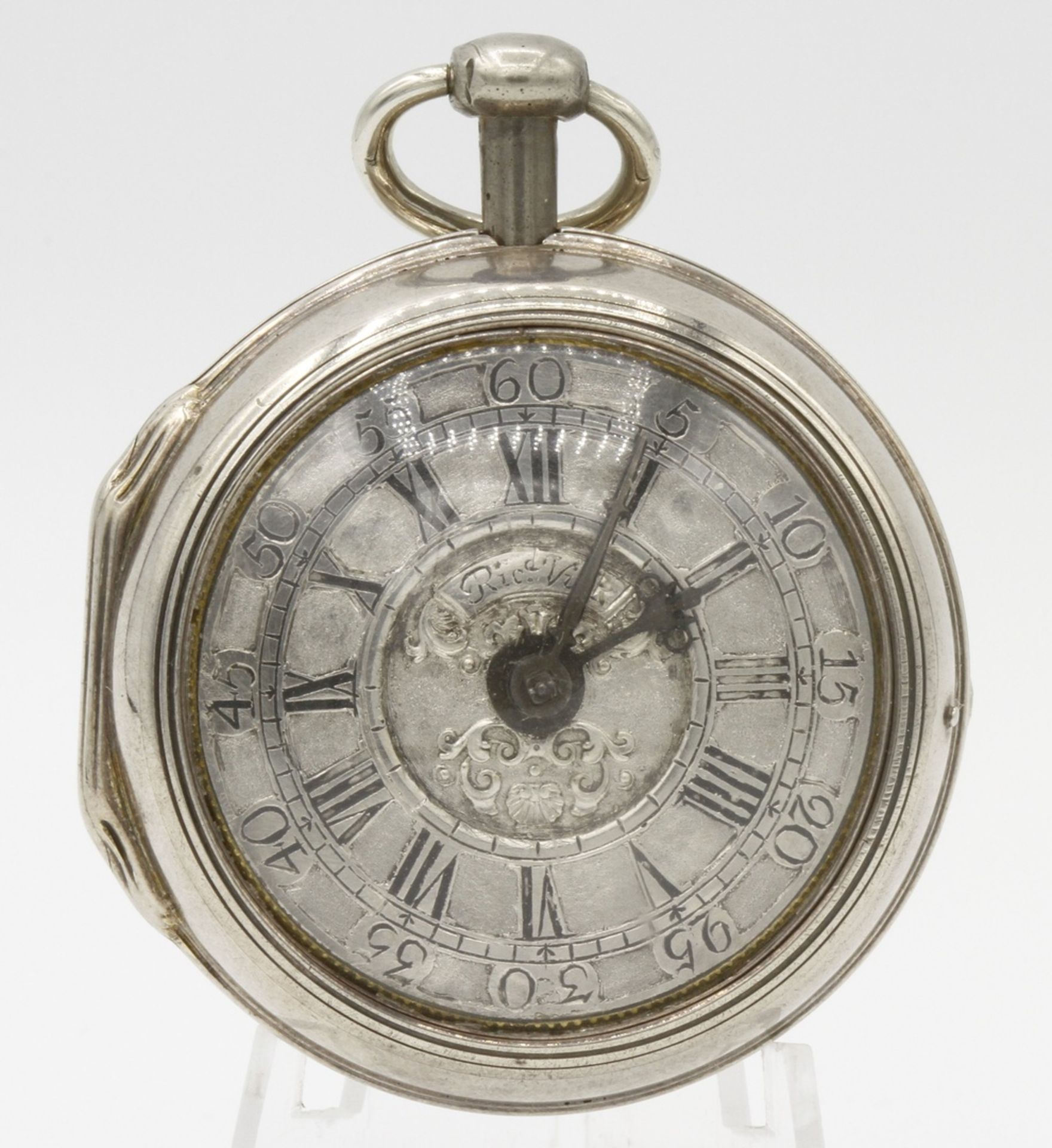 Richard Vick Spindeltaschenuhr, England um 1740Sterlingsilber Doppelgehäuse, Ziffernblatt