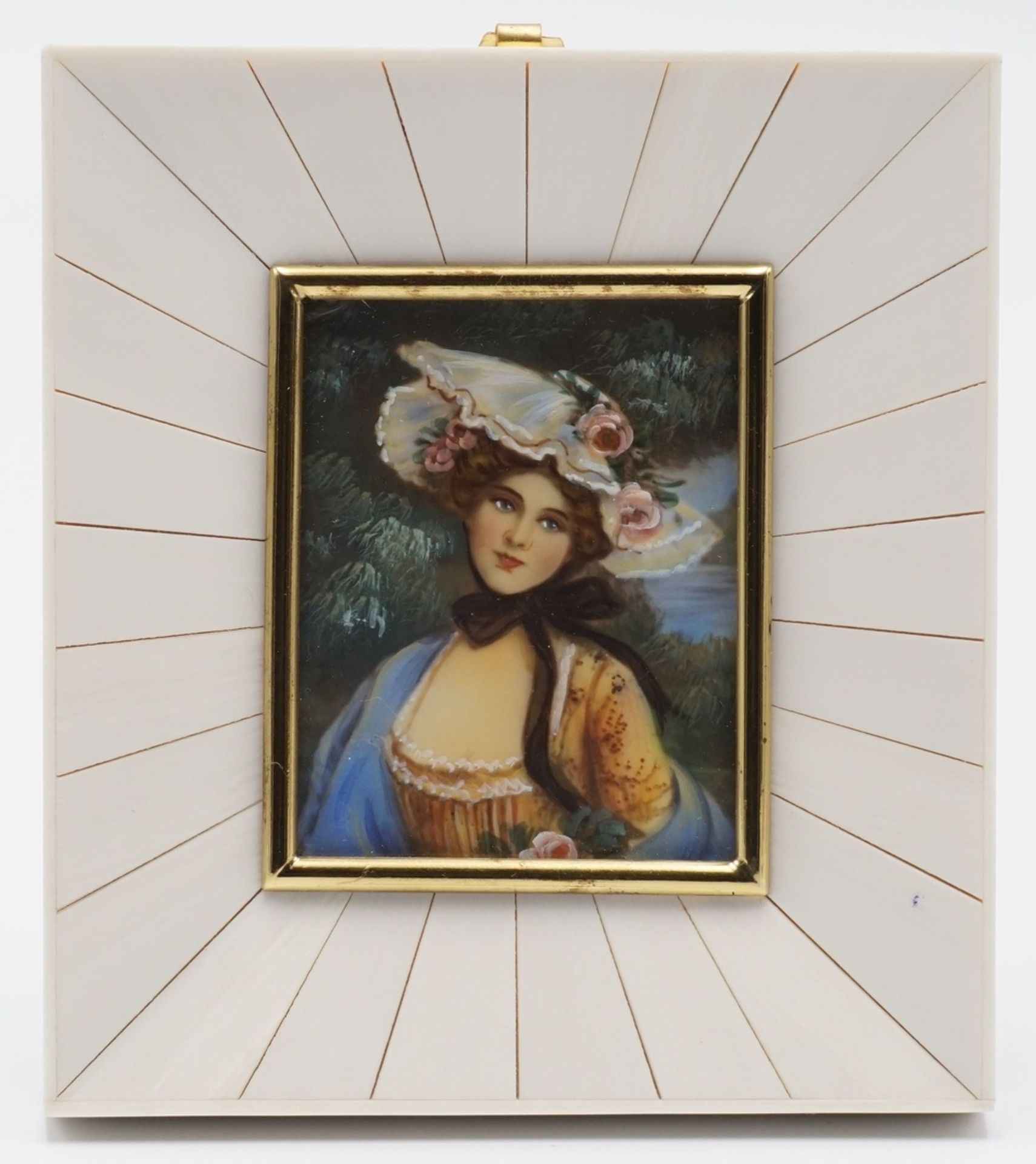Zwei Rokoko Elfenbeinminiatur-PorträtsGouache, 20. Jh., guter Zustand 1) ovales Damen Portrait, - Image 4 of 4