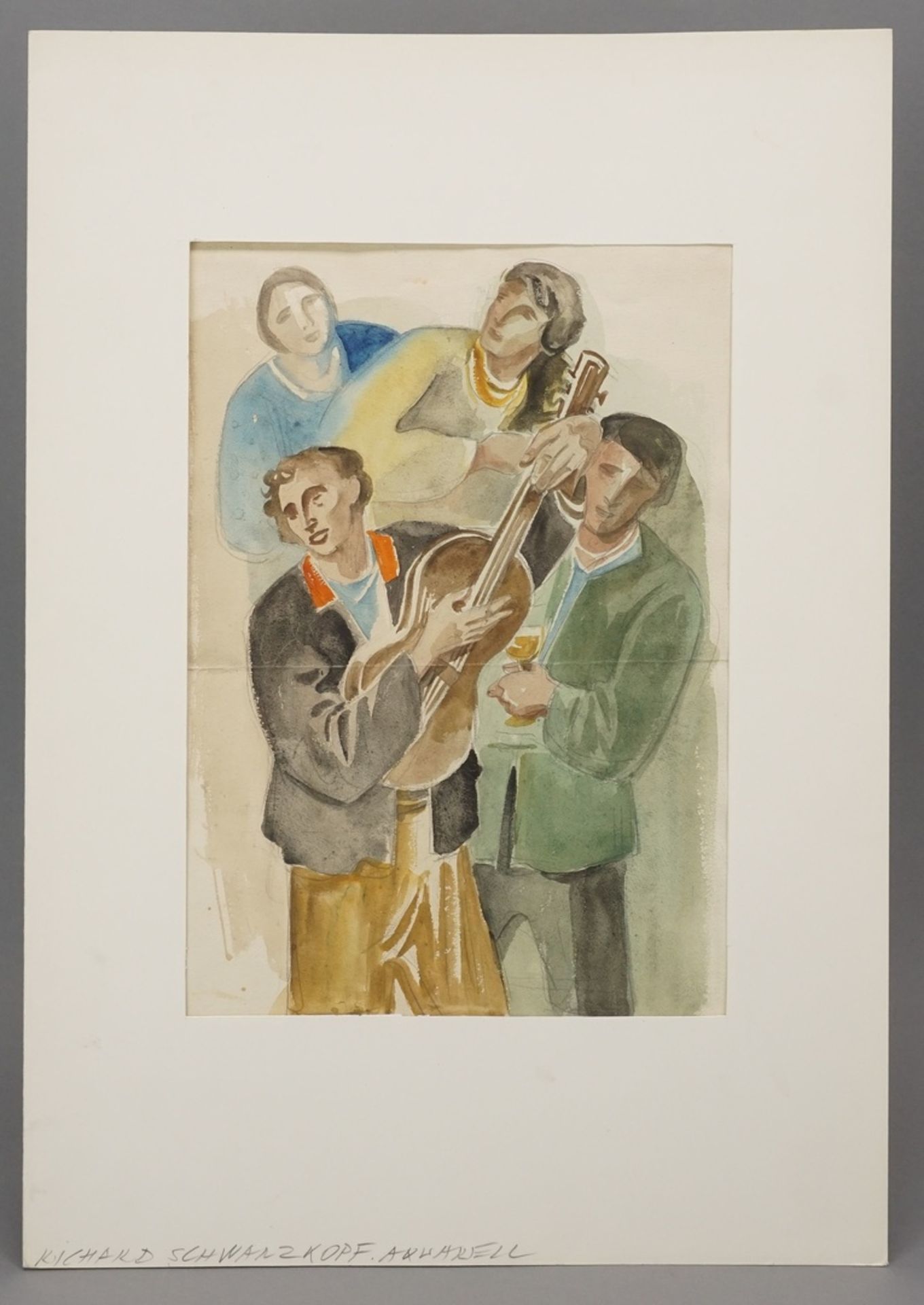 Richard Schwarzkopf, "Vier Sänger mit Gitarre"(1893 Bonn - 1963 Düsseldorf), Aquarell/Arches, - Image 2 of 4