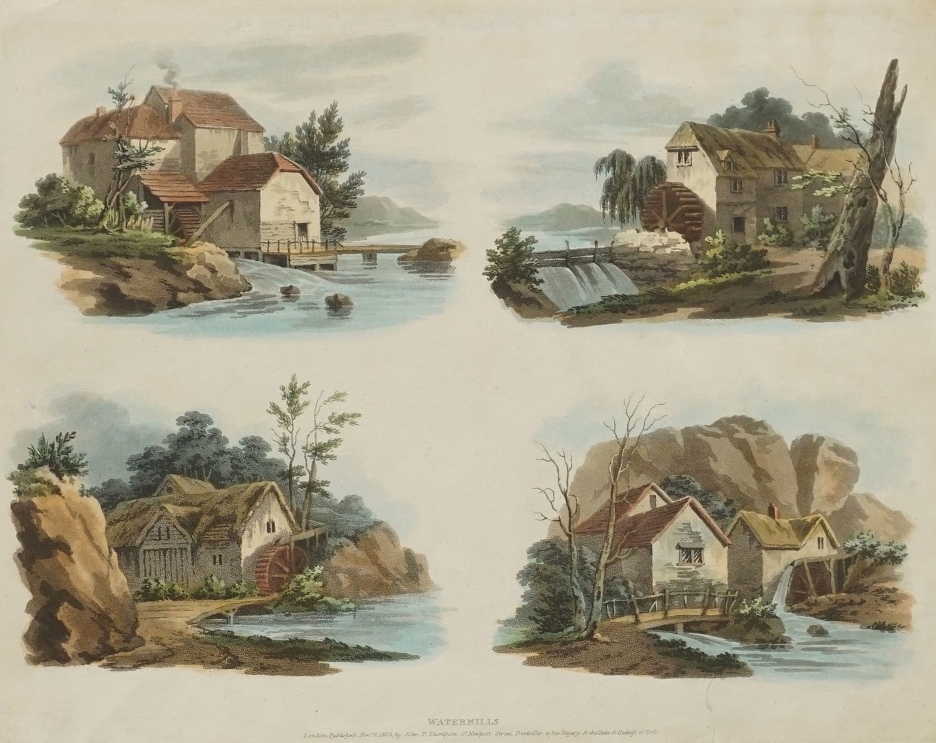 Unbekannter Künstler, "Wassermühlen"Lithografie/Papier, datiert 1805, im Blatt bezeichnet "