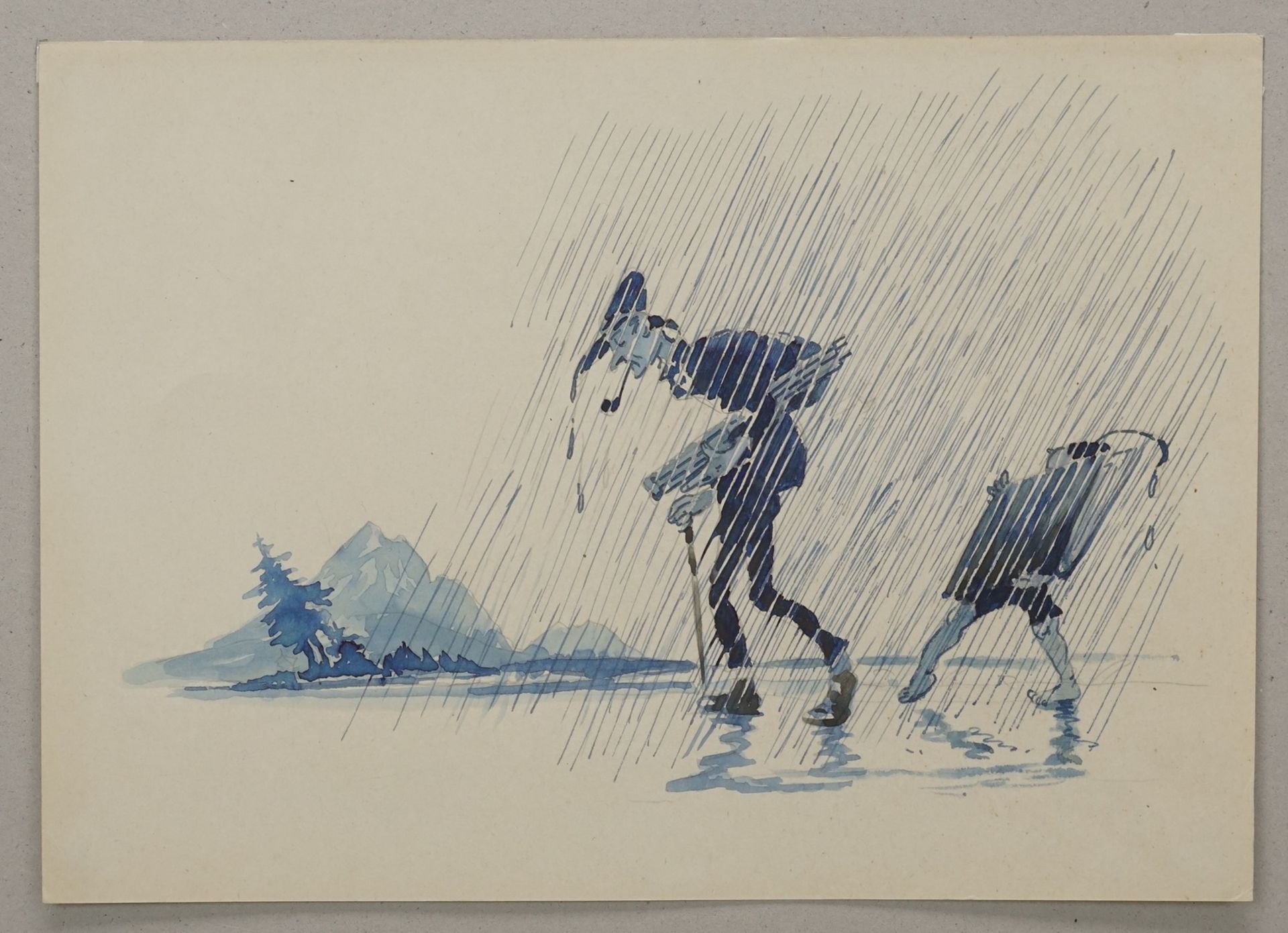 Georg Erler, "Regen im Gebirge"(1871 Dresden - 1950 Bad Reichenhall), Aquarell/Papier, aus der Reihe - Bild 3 aus 3