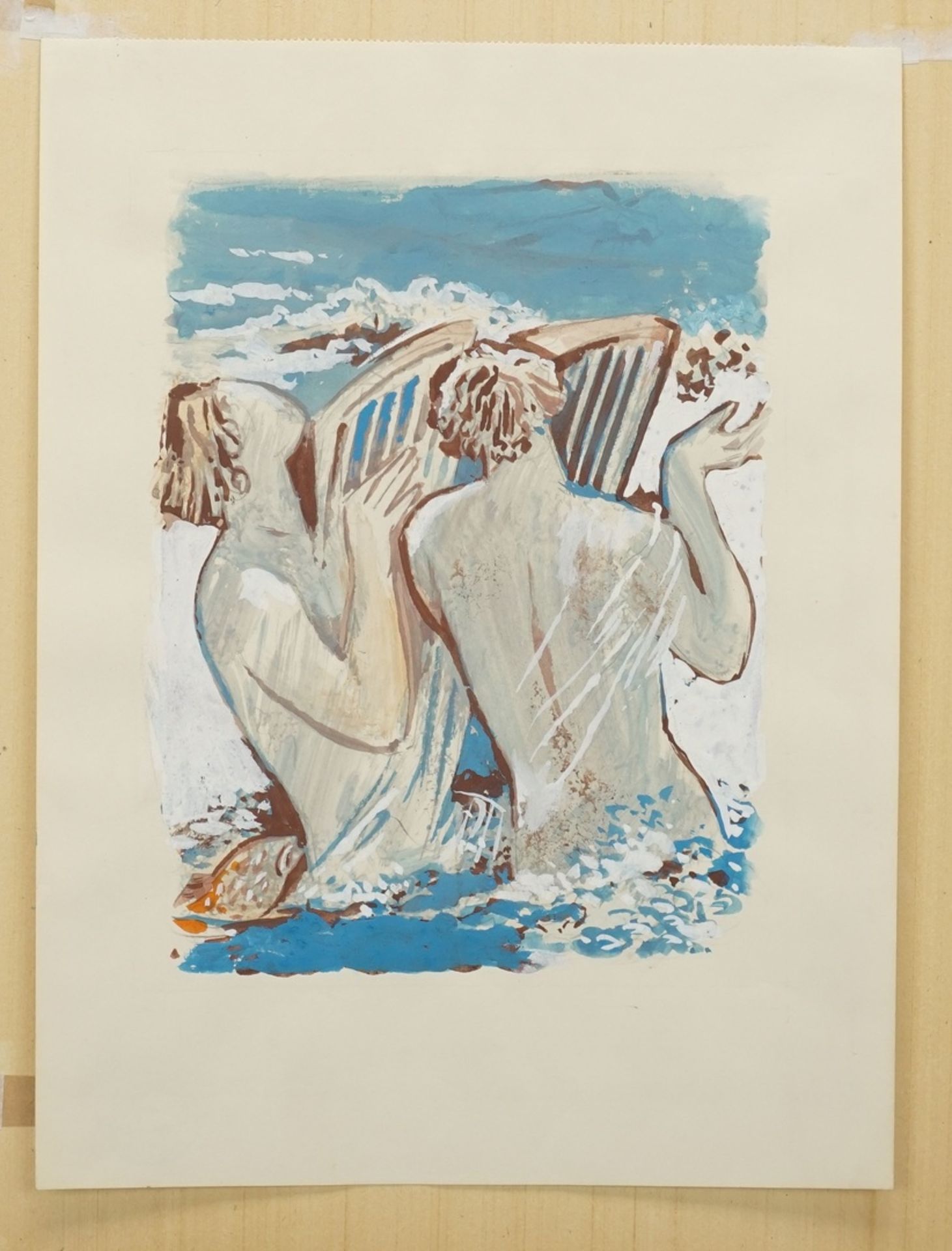 Richard Schwarzkopf, "Zwei Sirenen"(1893 Bonn - 1963 Düsseldorf), Gouache/Papier, Verso Nachlass- - Image 3 of 4
