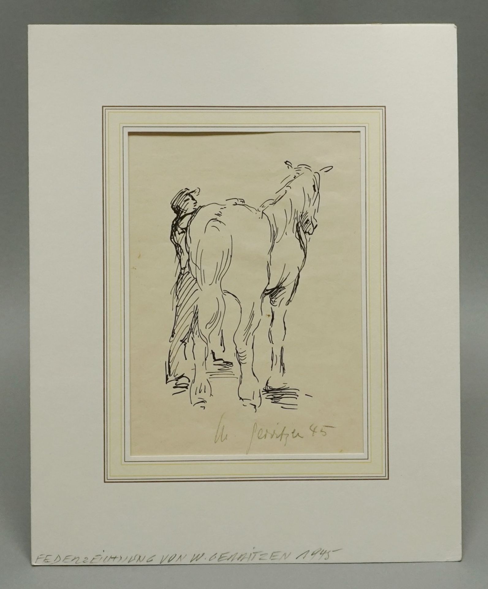 Gerritzen, "Mann mit Pferd"Federzeichnung/Papier, unten rechts im Blatt handsigniert, datiert (19) - Image 2 of 3