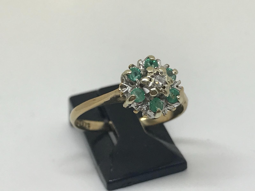 9ct yellow gold emerald and diamond ring