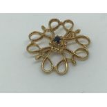 9ct yellow gold sapphire brooch