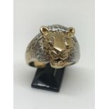 9ct yellow gold diamond set lion ring