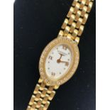 18ct yellow gold ladies Longines wristwatch with diamond bezel