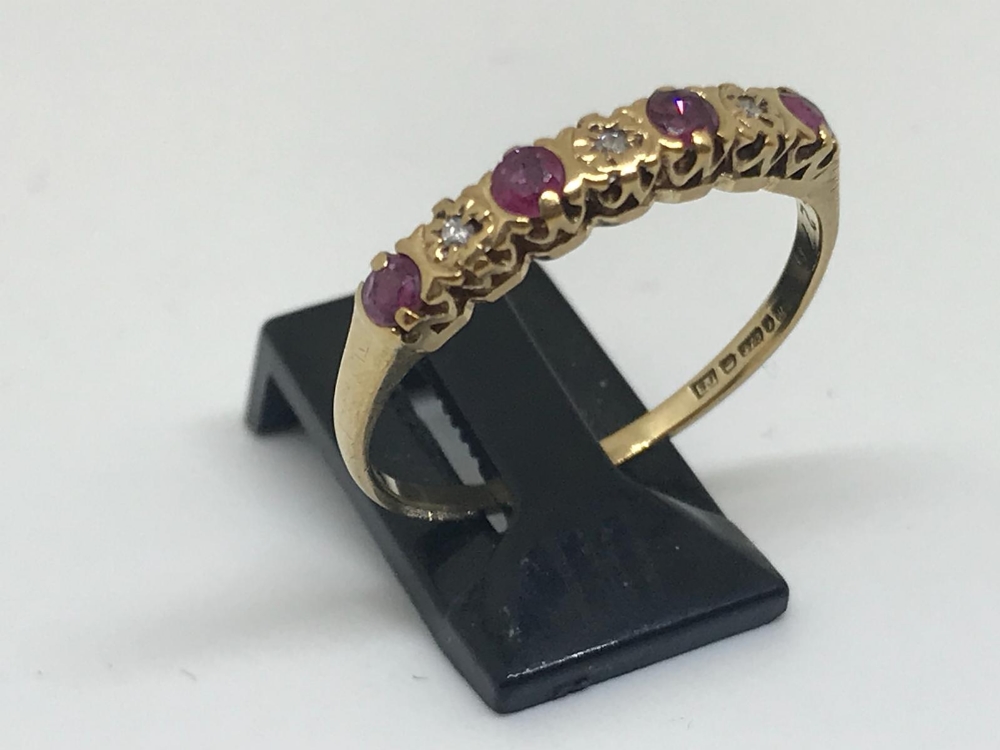 9ct yellow gold ruby and diamond ring