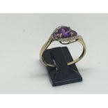 9ct yellow gold amethyst and diamond ring