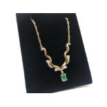 9ct yellow gold emerald and diamond necklace