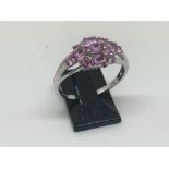 9ct white gold pink sapphire and diamond ring.