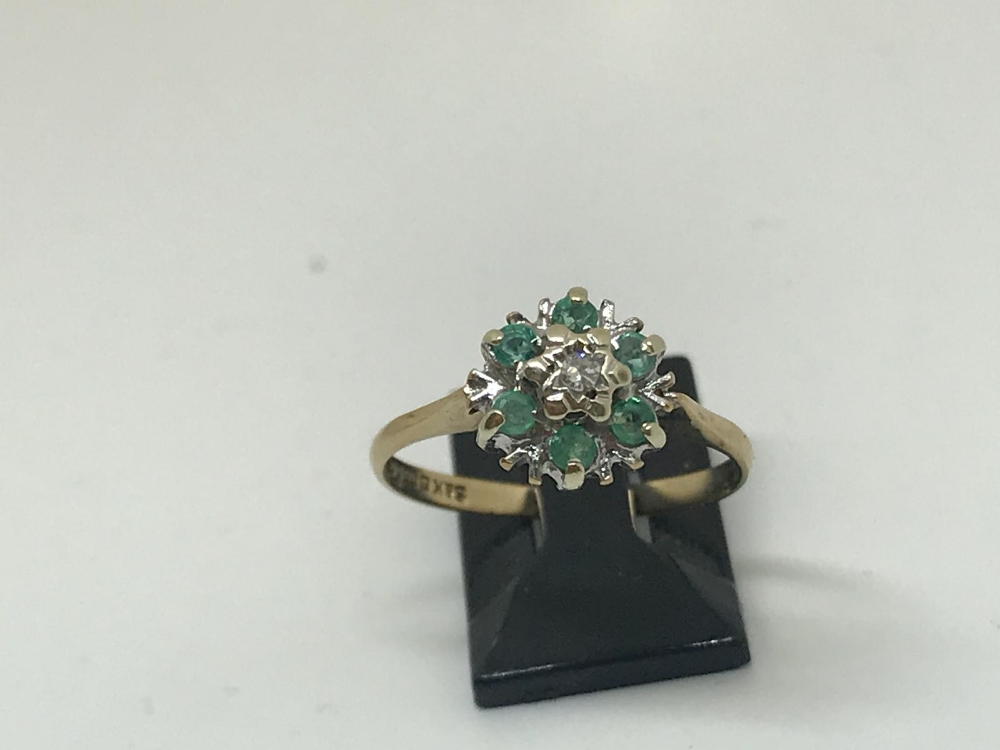 9ct yellow gold emerald and diamond ring - Image 2 of 2