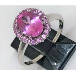 9ct white gold pink stone ring