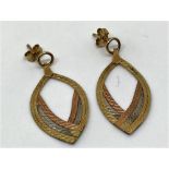 9ct gold tricolour earrings