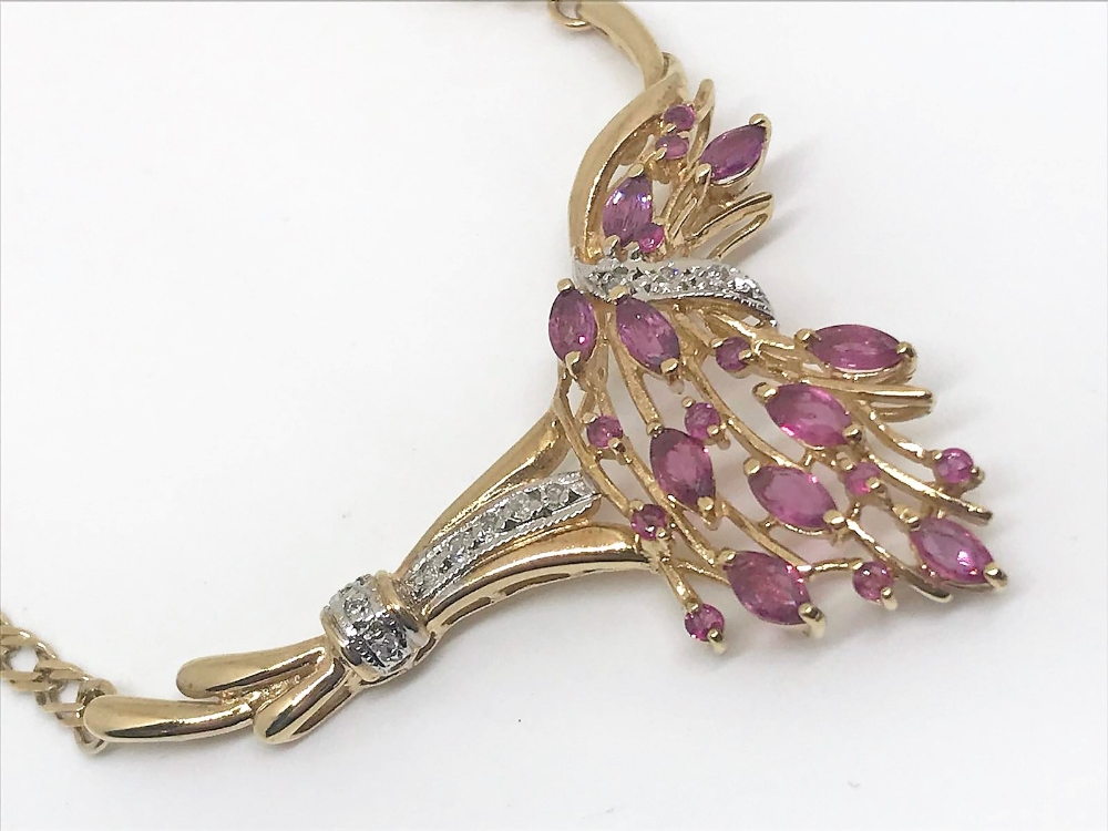 9ct gold ruby and diamond set necklace