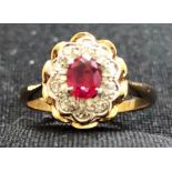 18ct gold diamond and ruby ring