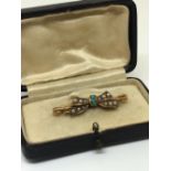 14ct gold pearl and turquoise brooch