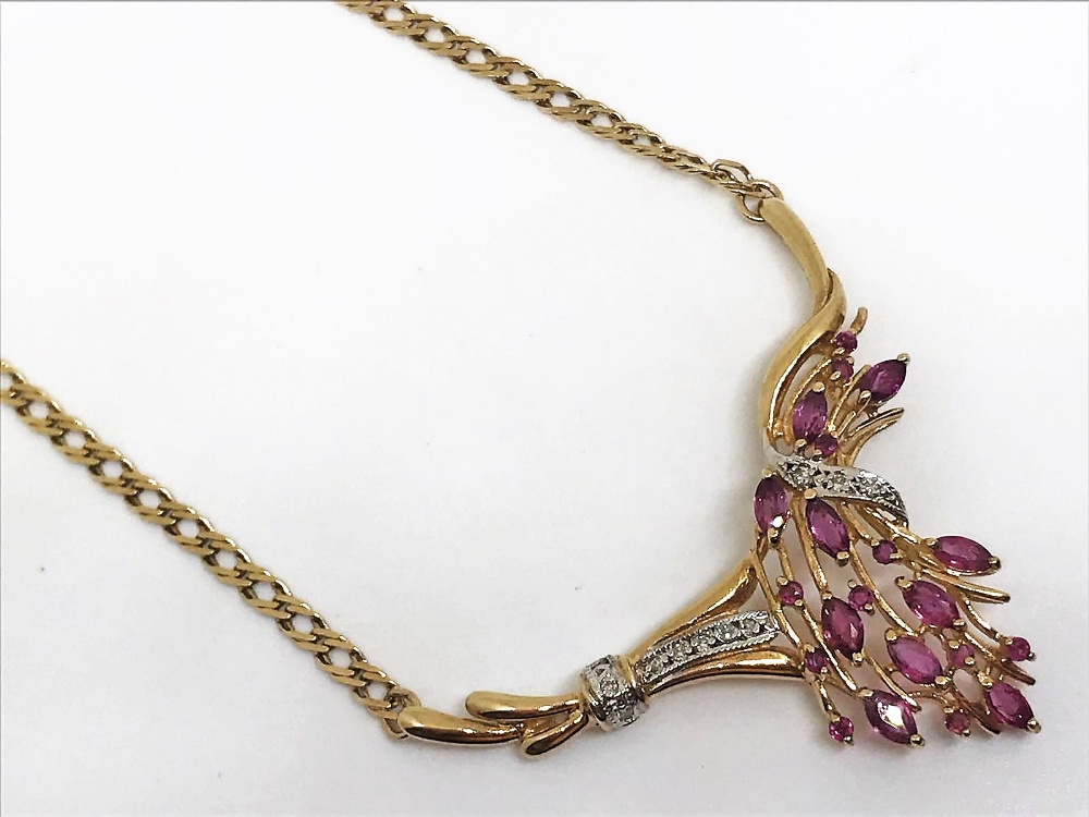 9ct gold ruby and diamond set necklace - Image 2 of 3