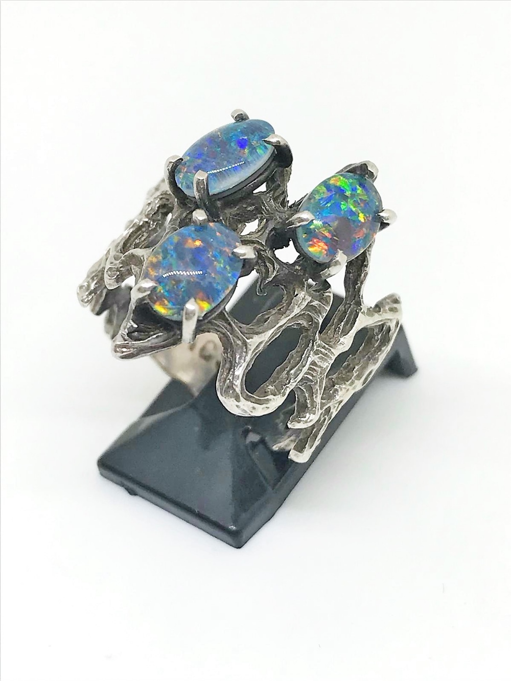 Silver opal triplet ring