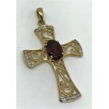 9ct gold / garnet /diamond cross pendant