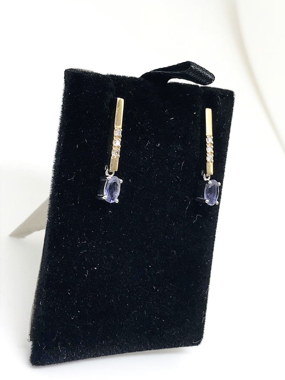 9ct tanzanite / diamond drop earrings - Image 2 of 2