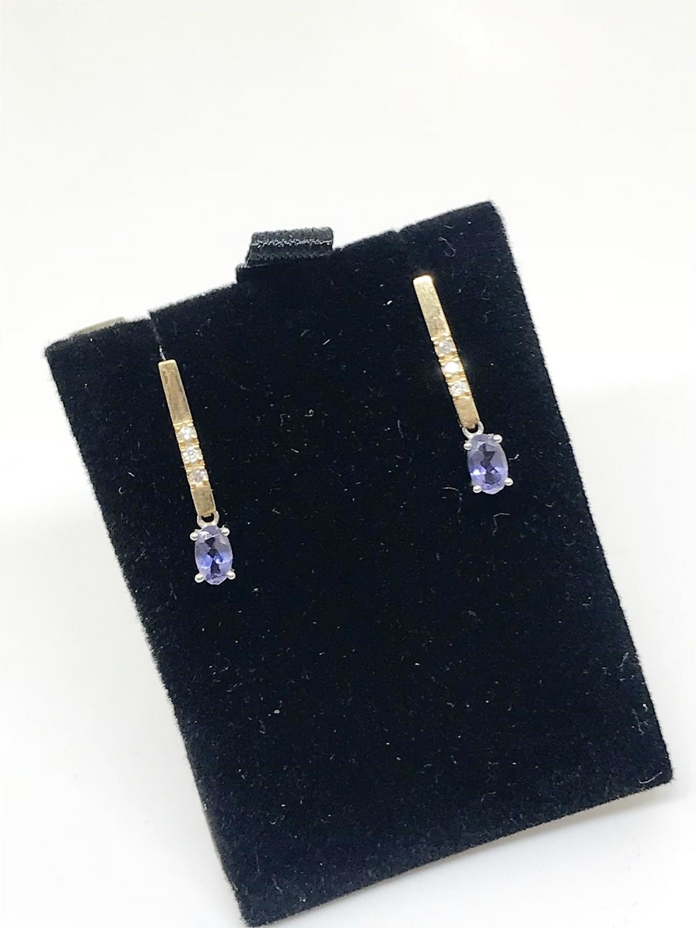 9ct tanzanite / diamond drop earrings