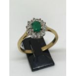 9ct gold emerald and diamond ring